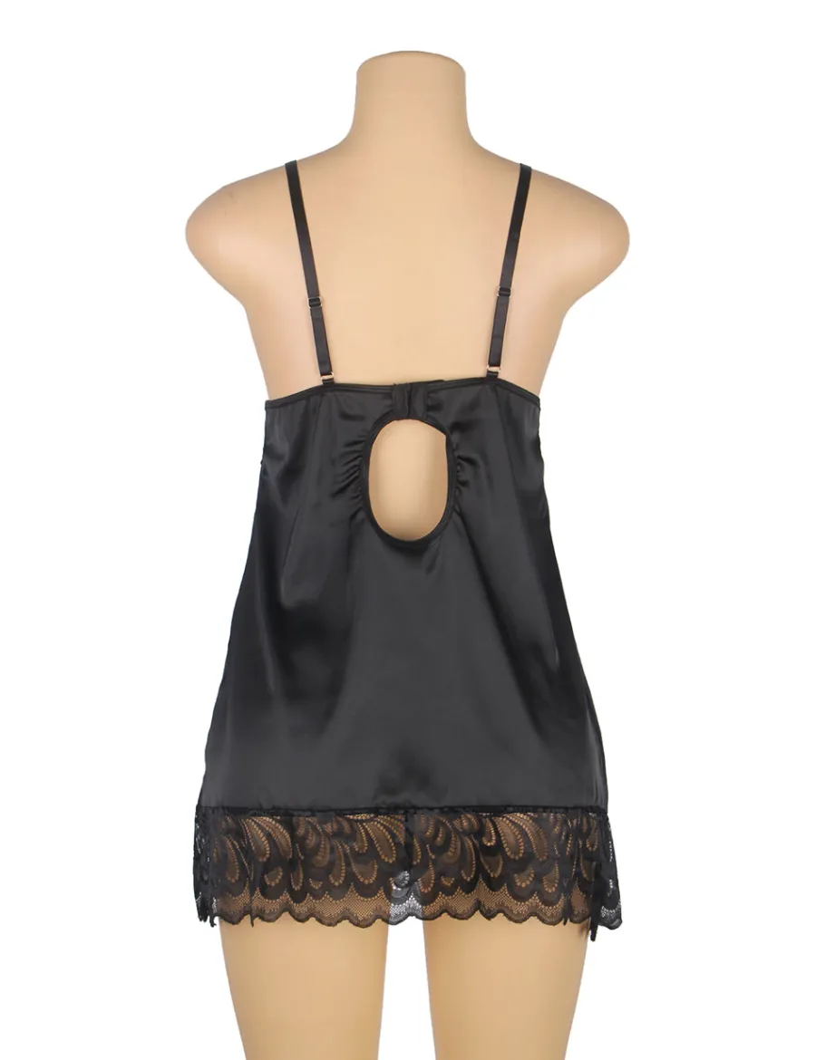 marielove Babydoll Sets|Black Lace Floral Babydoll – Back Closure Hook & Eye, Sexy High-Quality Lingerie