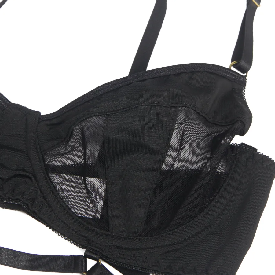 marielove Bikini Sets|Black Mesh Underwire Lingerie Set – Garter & Bra, Sexy High-Quality Outfit