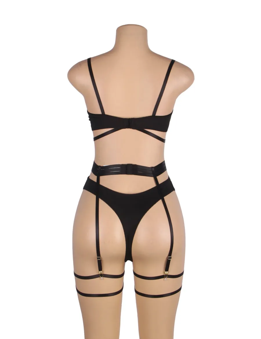 marielove Bikini Sets|Black Mesh Underwire Lingerie Set – Garter & Bra, Sexy High-Quality Outfit