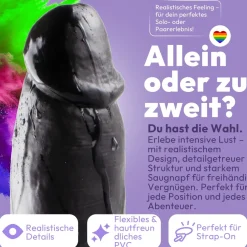 marielove Realistischer Dildo|Saugnapfdildo|Dildo 21 cm mit Hoden & Saugnapf – gebogener Penis mit Adern & Eichel, Schwarz