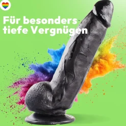 marielove Realistischer Dildo|Saugnapfdildo|Dildo 21 cm mit Hoden & Saugnapf – gebogener Penis mit Adern & Eichel, Schwarz