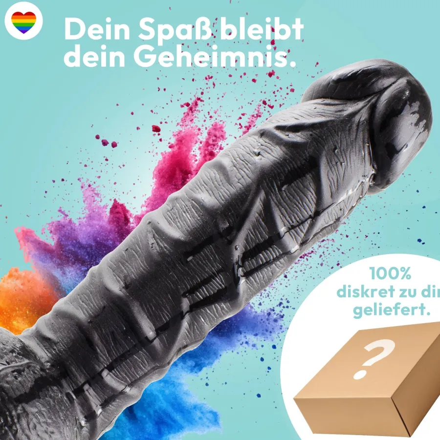 marielove Realistischer Dildo|Saugnapfdildo|Dildo 20cm mit Hoden & Saugnapf – Schlank, Schwarz