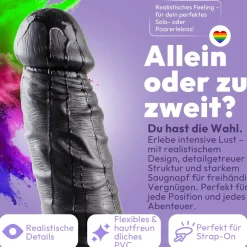 marielove Realistischer Dildo|Saugnapfdildo|Dildo 20cm mit Hoden & Saugnapf – Schlank, Schwarz