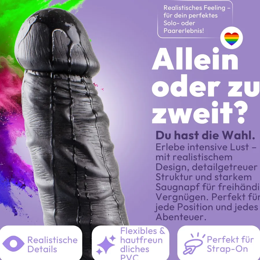 marielove Realistischer Dildo|Saugnapfdildo|Dildo 20cm mit Hoden & Saugnapf – Schlank, Schwarz