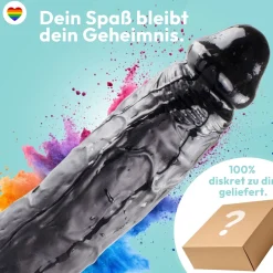 marielove Realistischer Dildo|Saugnapfdildo|Dildo XXL 24 cm mit Hoden & Saugnapf – Penis mit Adern & Eichel, Schwarz