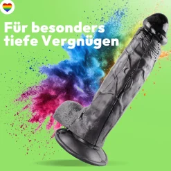marielove Realistischer Dildo|Saugnapfdildo|Dildo XXL 24 cm mit Hoden & Saugnapf – Penis mit Adern & Eichel, Schwarz
