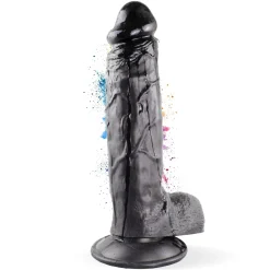 marielove Realistischer Dildo|Saugnapfdildo|Dildo XXL 24 cm mit Hoden & Saugnapf – Penis mit Adern & Eichel, Schwarz