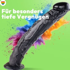 marielove Realistischer Dildo|Saugnapfdildo|Dildo XXL 36cm mit Saugnapf – Riesendildo, Schwarz