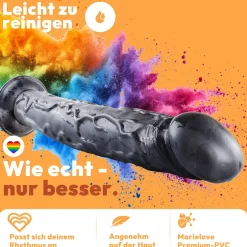 marielove Realistischer Dildo|Saugnapfdildo|Dildo XXL 36cm mit Saugnapf – Riesendildo, Schwarz