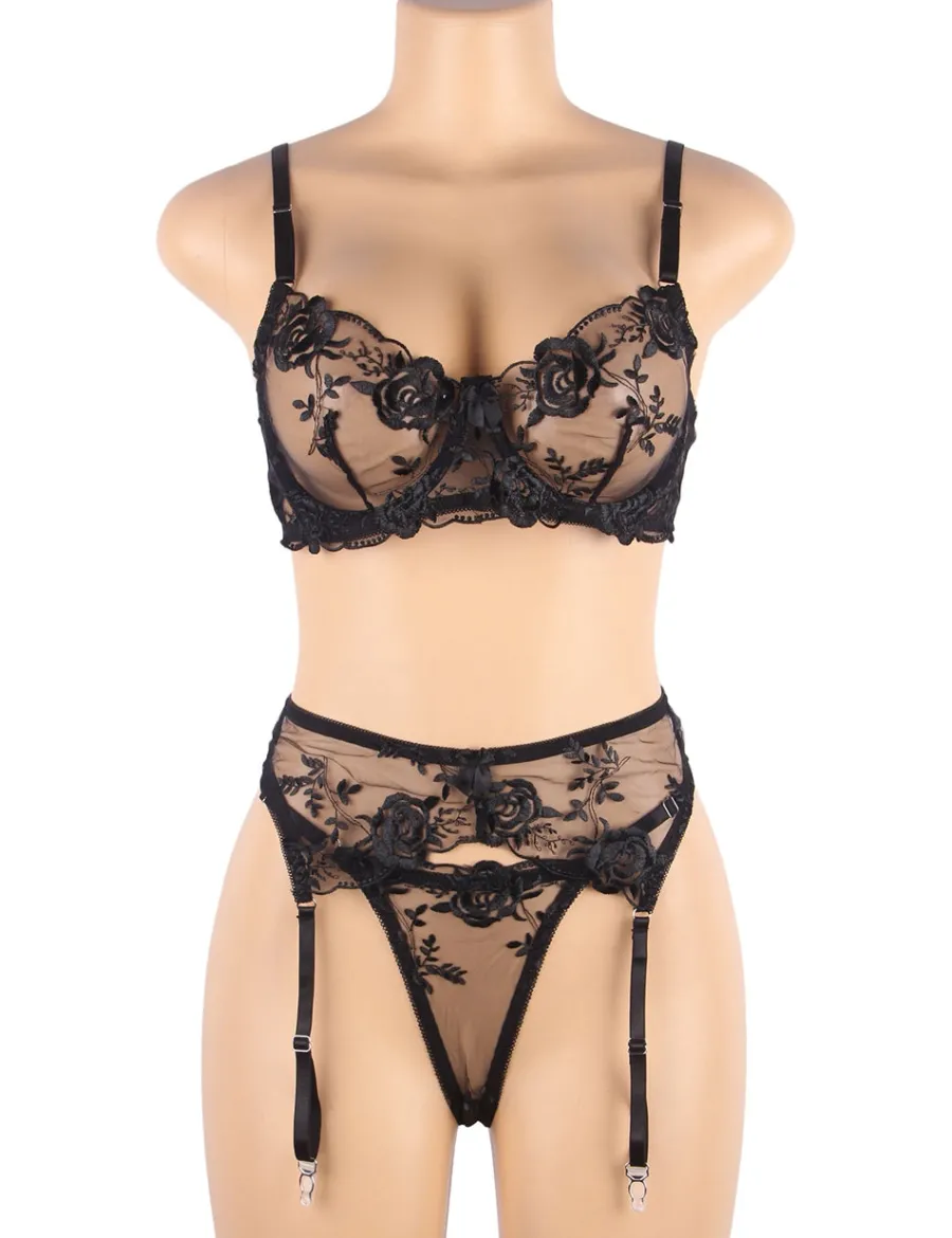 marielove Bikini Sets|Floral Embroidery Underwire Lingerie Set – Bra & Garter, Sexy High-Quality
