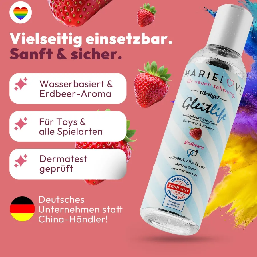 marielove Zubehör Für Dolls|Gleitgel|Gleitgel Wasserbasiert 250ml Silikon Sexspielzeug Erdbeer Geschmack essbar