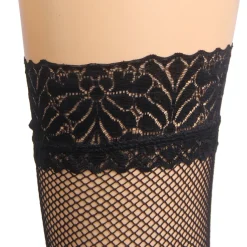 marielove Strümpfe|Schwarze Fishnet Oberschenkelstrümpfe mit Spitzenband, Silikon, 88% Nylon, 12% Spandex
