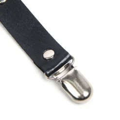 marielove Accessoires|Schwarze PU Leder Beinschleifen mit Nieten & Schleife, verstellbar, Punk Garter Clips