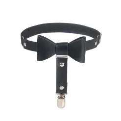 marielove Accessoires|Schwarze PU Leder Beinschleifen mit Nieten & Schleife, verstellbar, Punk Garter Clips