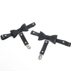 marielove Accessoires|Schwarze PU Leder Beinschleifen mit Nieten & Schleife, verstellbar, Punk Garter Clips