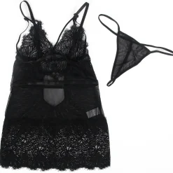 marielove Babydoll Sets|Sexy Black Lace Babydoll – Adjustable Shoulder Straps, Tight Fit, High-Quality Lingerie