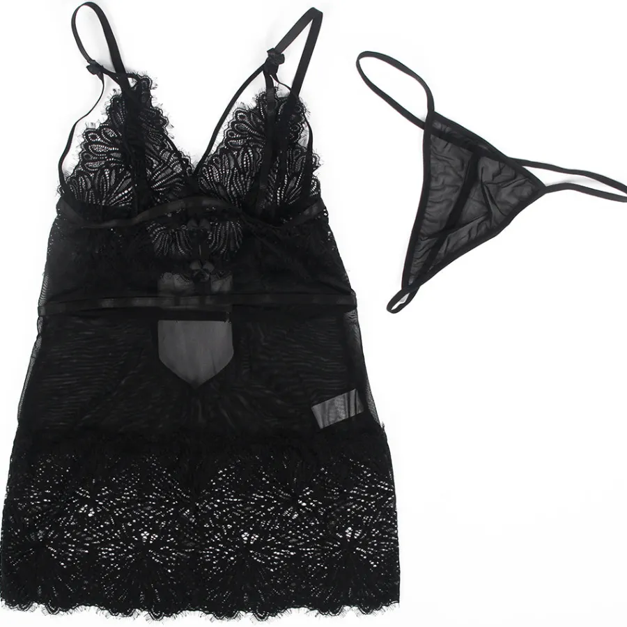 marielove Babydoll Sets|Sexy Black Lace Babydoll – Adjustable Shoulder Straps, Tight Fit, High-Quality Lingerie