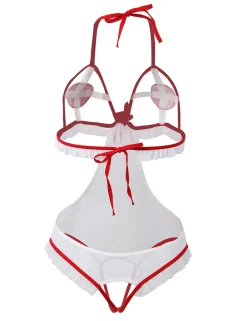 marielove Kostüme|Sexy Krankenschwester Teddy Dessous mit offenem Design, 95% Polyester, 5% Elastan