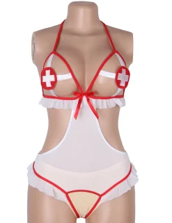 marielove Kostüme|Sexy Krankenschwester Teddy Dessous mit offenem Design, 95% Polyester, 5% Elastan