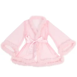 marielove Nachtwäsche|Sexy Kurze Morgenrobe – Pinkes Mesh & Nerz-Fell, Gürtel, verführerische Lingerie