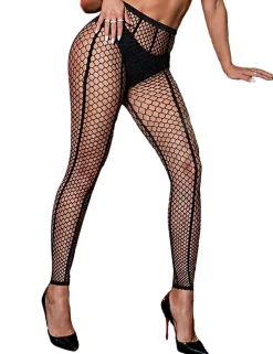 marielove Strümpfe|Sexy Schwarze Fishnet-Strumpfhose mit vertikalen Streifen, 88% Polyamid, 12% Elastan