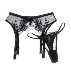 marielove Strumpfhalter Sets|exy chwarze Garter Panty au pitzen-tickerei, 95% Poyeter, 5% pandex, verführerich