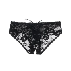 marielove Strings|Sexy Schwarze Open-Crotch Spitzen-Strings mit Riemchen, 88% Nylon, 12% Spandex