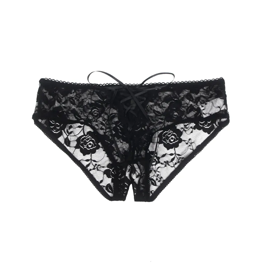marielove Strings|Sexy Schwarze Open-Crotch Spitzen-Strings mit Riemchen, 88% Nylon, 12% Spandex