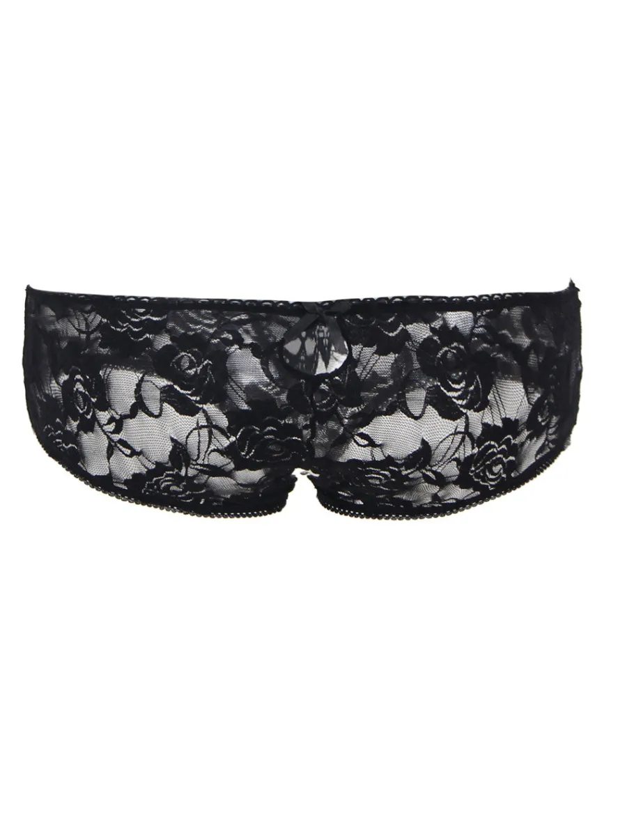 marielove Strings|Sexy Schwarze Open-Crotch Spitzen-Strings mit Riemchen, 88% Nylon, 12% Spandex