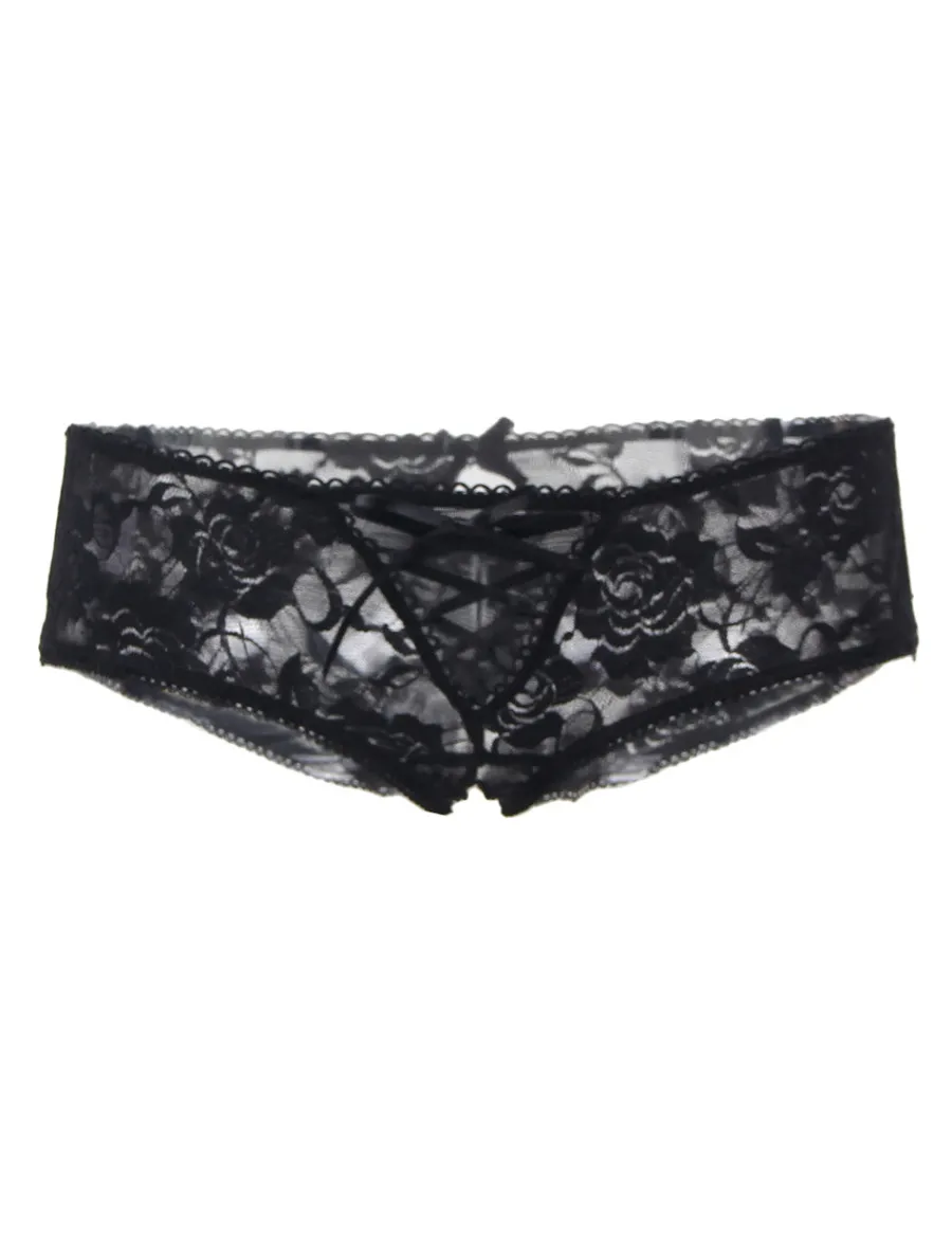 marielove Strings|Sexy Schwarze Open-Crotch Spitzen-Strings mit Riemchen, 88% Nylon, 12% Spandex