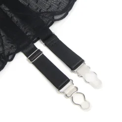 marielove Strumpfhalter Sets|Sexy Schwarzer Garter Belt aus Mesh mit Punkten & Metall-Schnallen, 88% Nylon, 12% Spandex
