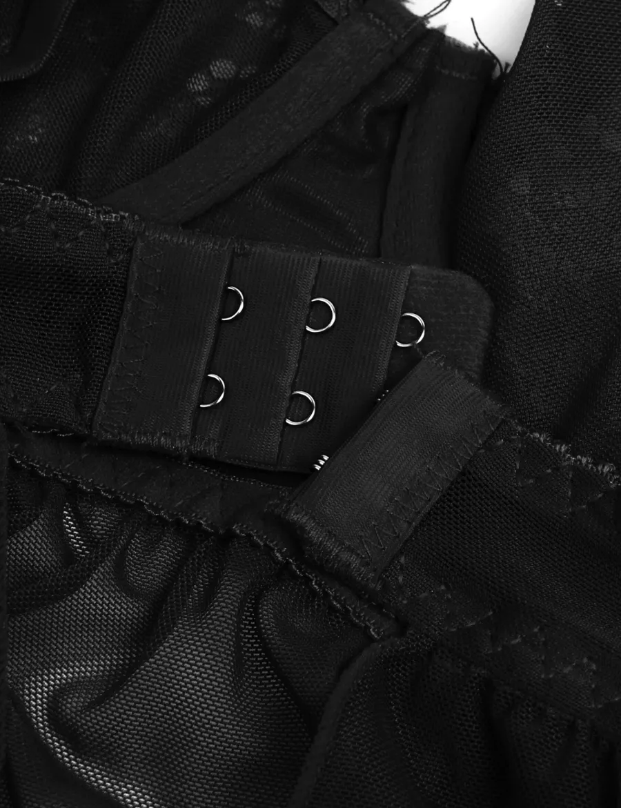 marielove Nachtwäsche|exy chwarze Nachtkeid – pitzen-eh, Puh-Up & Kreuzträger, verführeriche ingerie