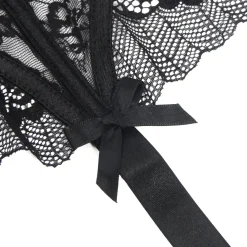 marielove Strumpfhalter Sets|Sexy Schwarze Spitzen-Garter-Panty mit Schleife & Metall-Clips, 88% Nylon, 12% Spandex