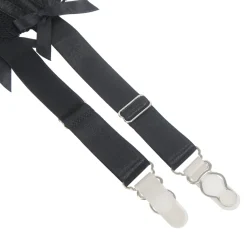 marielove Strumpfhalter Sets|Sexy Schwarze Spitzen-Garter-Panty mit Schleife & Metall-Clips, 88% Nylon, 12% Spandex