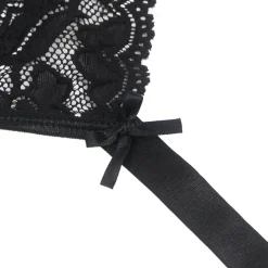 marielove Strumpfhalter Sets|Sexy Schwarze Spitzen-Garter-Panty mit Metall-Clips, 88% Nylon, 12% Spandex, verstellbar