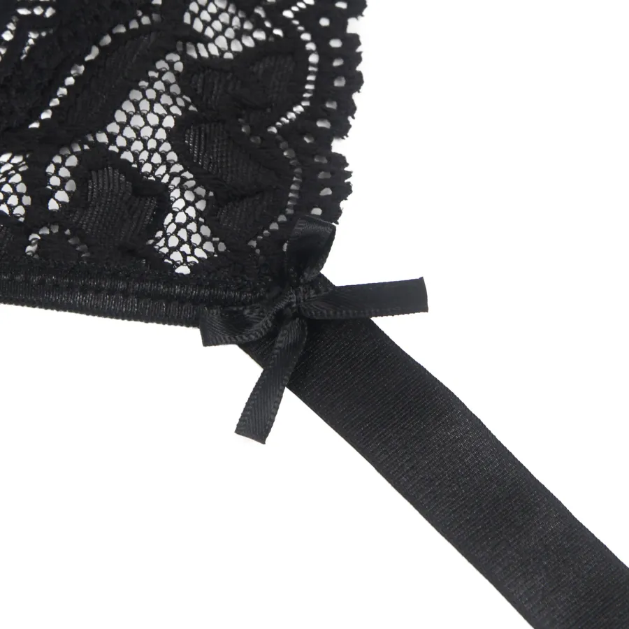 marielove Strumpfhalter Sets|Sexy Schwarze Spitzen-Garter-Panty mit Metall-Clips, 88% Nylon, 12% Spandex, verstellbar