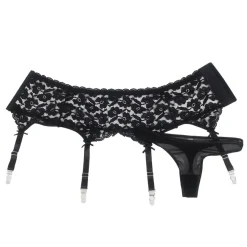 marielove Strumpfhalter Sets|Sexy Schwarze Spitzen-Garter-Panty mit Metall-Clips, 88% Nylon, 12% Spandex, verstellbar