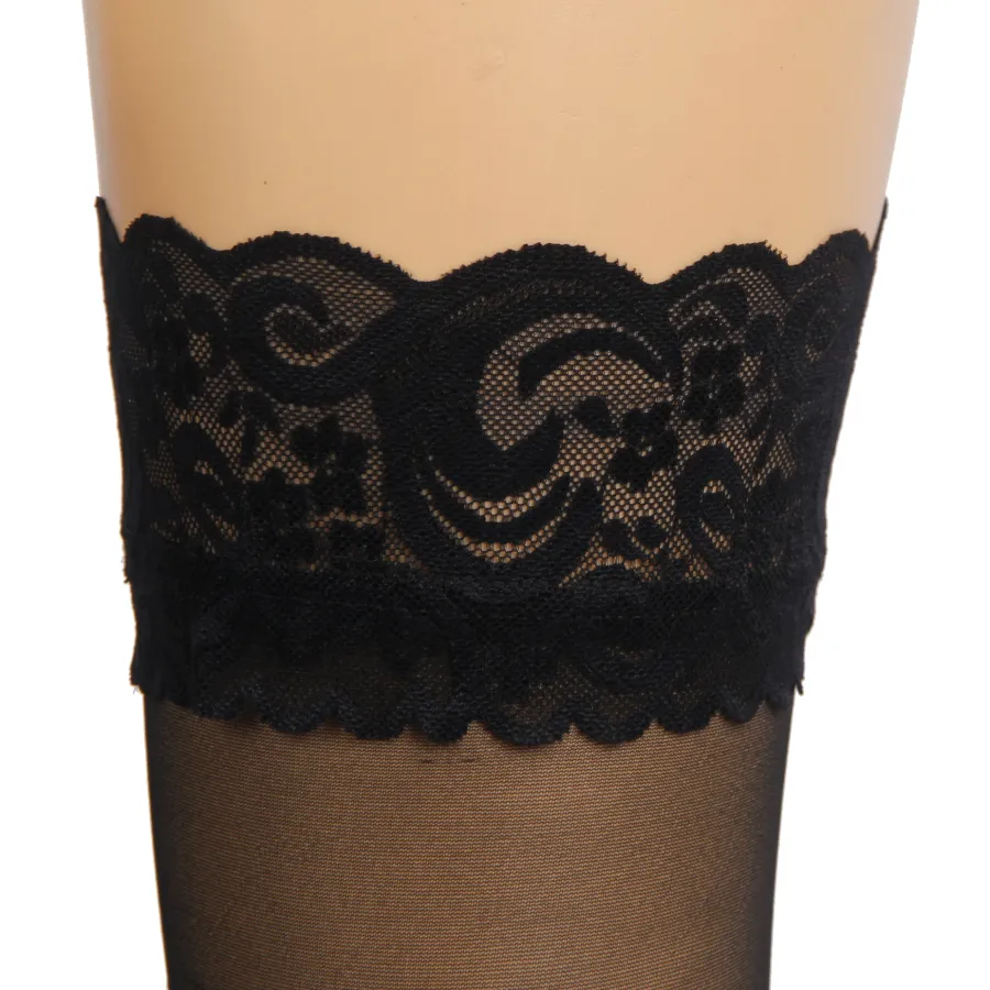 marielove Strümpfe|Sexy Schwarze Spitzenstrümpfe mit Silikonband, 88% Nylon, 12% Spandex, verführerisch