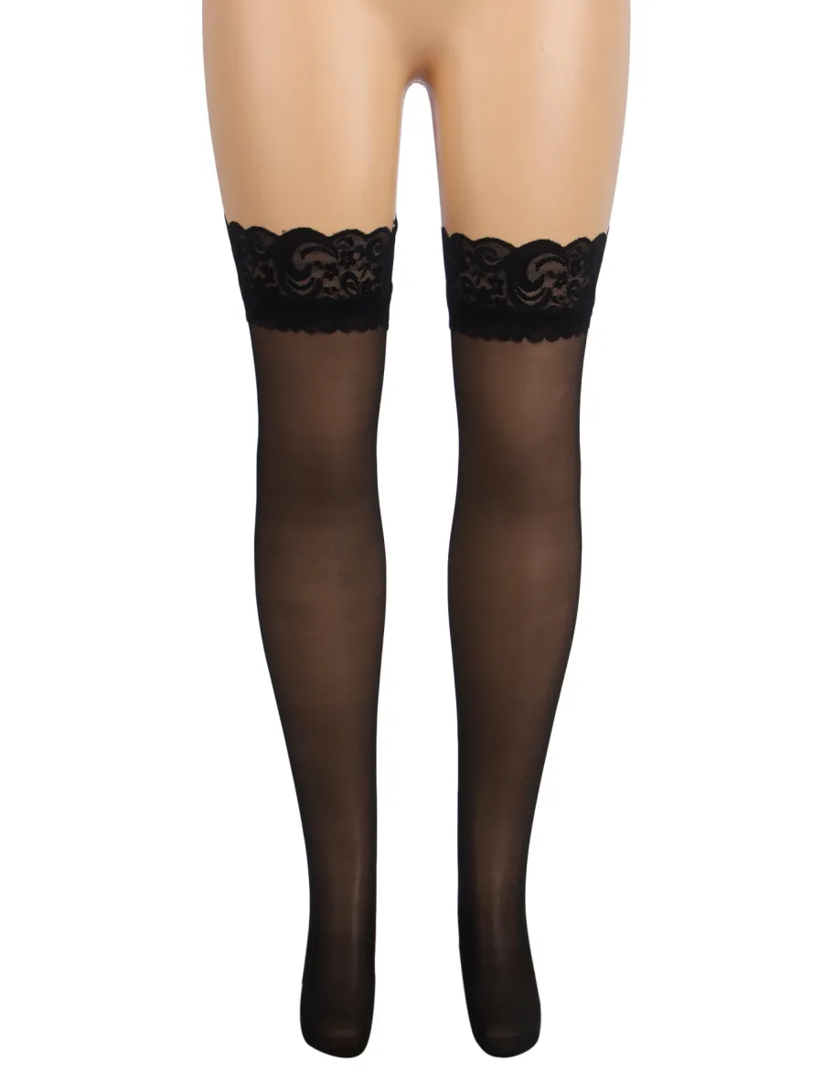 marielove Strümpfe|Sexy Schwarze Spitzenstrümpfe mit Silikonband, 88% Nylon, 12% Spandex, verführerisch