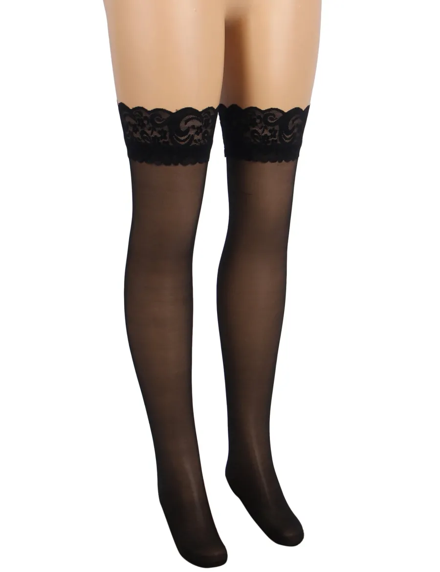 marielove Strümpfe|Sexy Schwarze Spitzenstrümpfe mit Silikonband, 88% Nylon, 12% Spandex, verführerisch