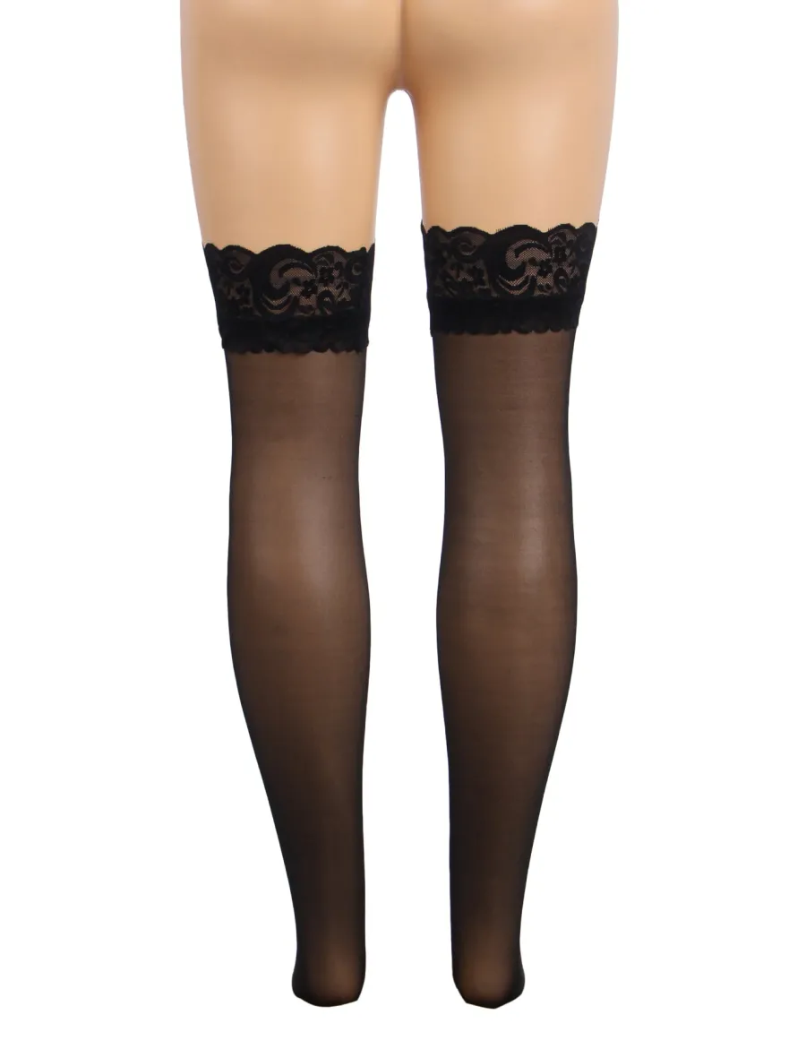marielove Strümpfe|Sexy Schwarze Spitzenstrümpfe mit Silikonband, 88% Nylon, 12% Spandex, verführerisch