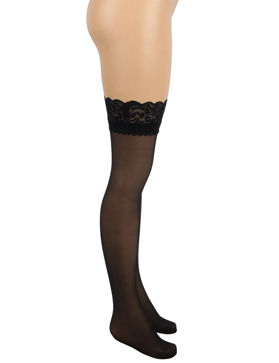 marielove Strümpfe|Sexy Schwarze Spitzenstrümpfe mit Silikonband, 88% Nylon, 12% Spandex, verführerisch
