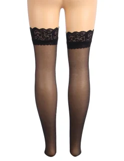 marielove Strümpfe|Sexy Schwarze Spitzenstrümpfe mit Perlmutt-Glanz & Silikonband, 88% Nylon, 12% Spandex
