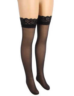 marielove Strümpfe|Sexy Schwarze Spitzenstrümpfe mit Perlmutt-Glanz & Silikonband, 88% Nylon, 12% Spandex