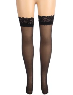 marielove Strümpfe|Sexy Schwarze Spitzenstrümpfe mit Perlmutt-Glanz & Silikonband, 88% Nylon, 12% Spandex