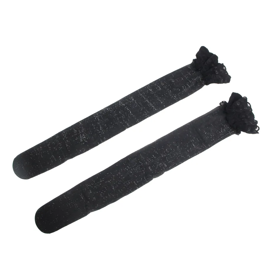 marielove Strümpfe|Sexy Schwarze Spitzenstrümpfe mit Perlmutt-Glanz & Silikonband, 88% Nylon, 12% Spandex