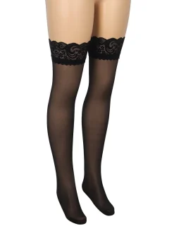 marielove Strümpfe|Sexy Schwarze Spitzenstrümpfe mit vertikaler Linie & Silikonband, 88% Nylon, 12% Spandex