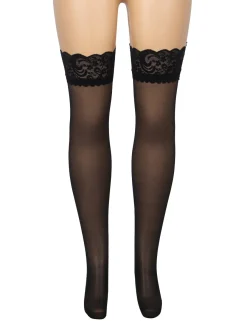 marielove Strümpfe|Sexy Schwarze Spitzenstrümpfe mit vertikaler Linie & Silikonband, 88% Nylon, 12% Spandex