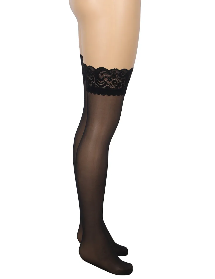marielove Strümpfe|Sexy Schwarze Spitzenstrümpfe mit vertikaler Linie & Silikonband, 88% Nylon, 12% Spandex