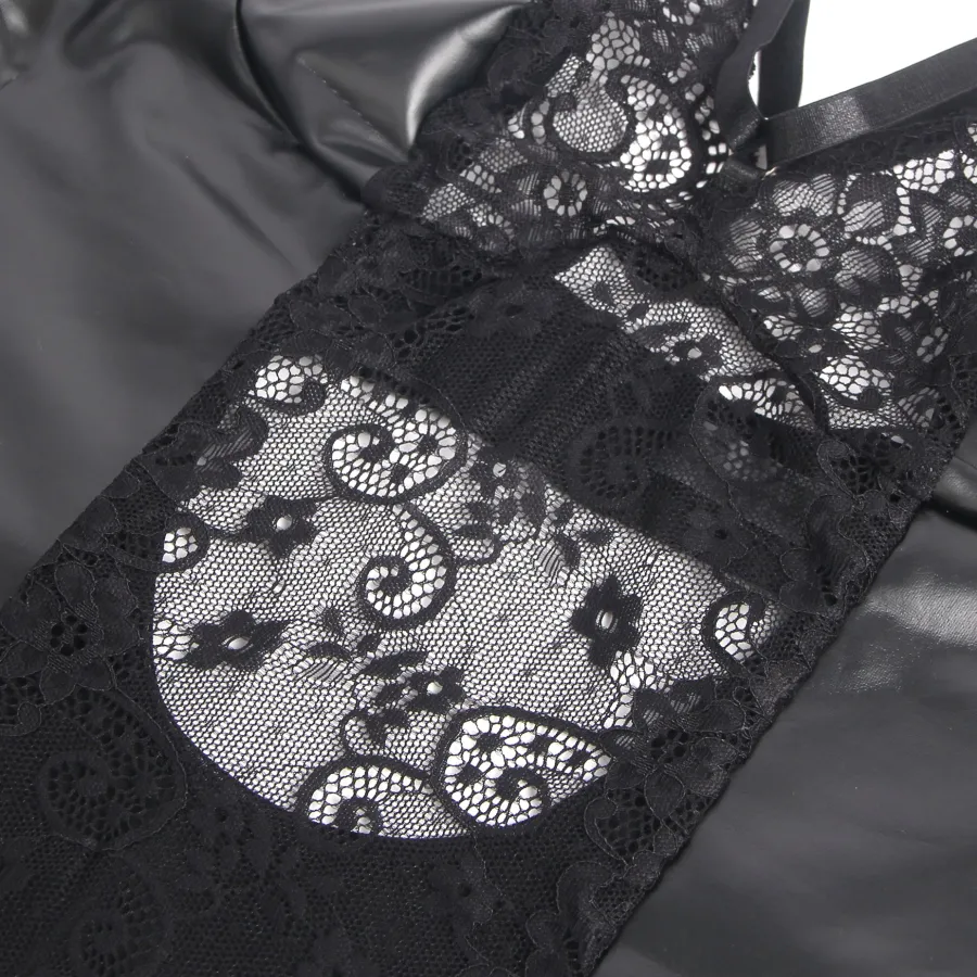 marielove Kostüme|exy chwarze PU-eder ingerie et – pitze & Kunteder, verführeriche Deou